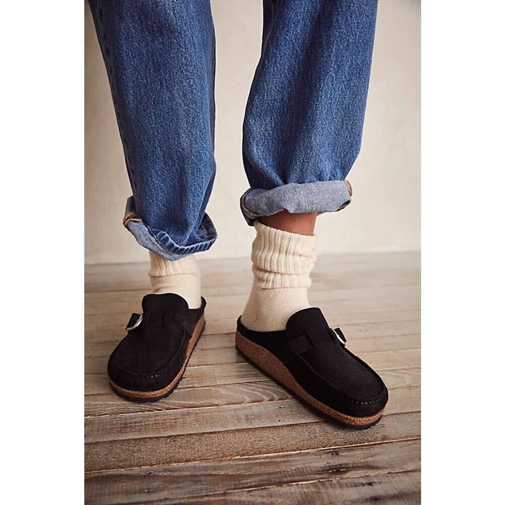 Birkenstock Buckley Suede Clogs Mules  Black